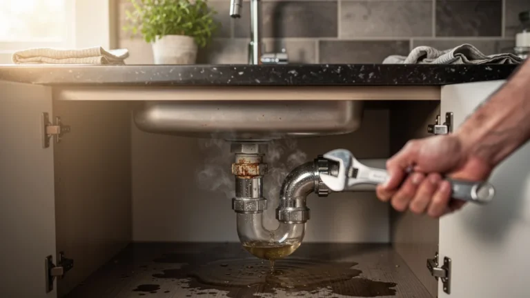 Siphon mal dimensionné provoquant des remontées d'eau et odeurs dans une cuisine moderne