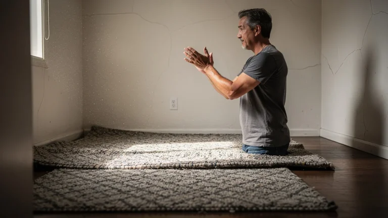 Test de l’écho acoustique dans 4 m2 avant de retirer deux tapis, intérieur réaliste