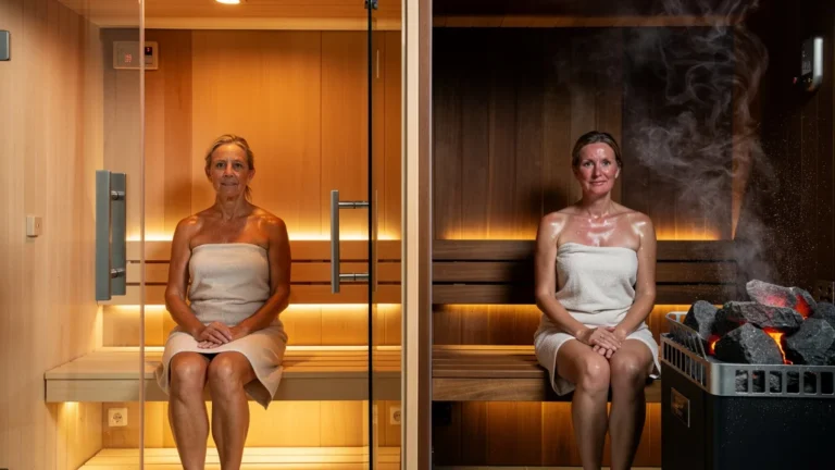 Comparatif sauna infrarouge et sauna traditionnel à 90 degrés dans un spa moderne