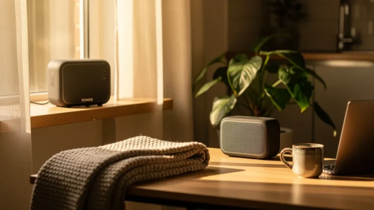 Enceintes Sonos Roam à la maison après 6 mois d'usage, photo réaliste pour avis et test