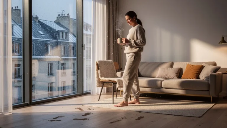 Matin d'hiver à Nantes avec plancher chauffant 15 mm dans un intérieur chaleureux