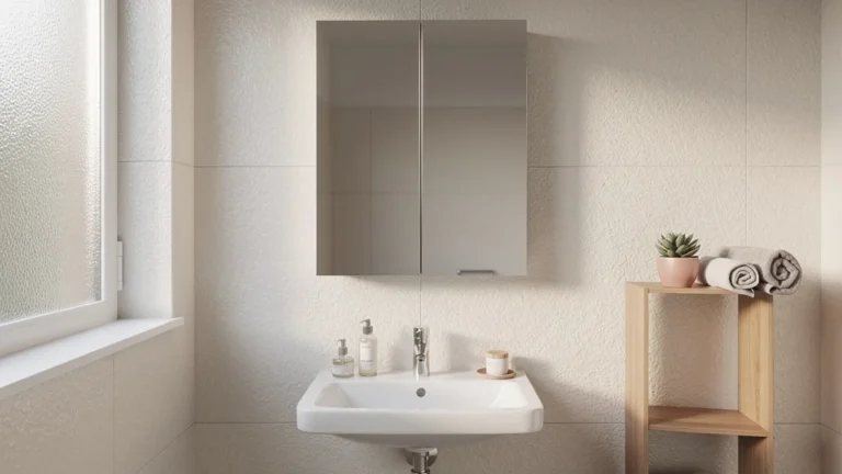 Petite salle de bain avec armoire de toilette à miroir optimisant l'espace et la lumière