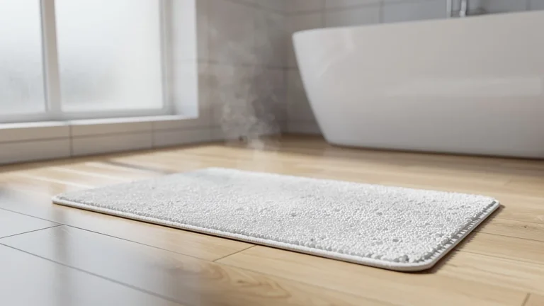 Tapis en pierre de diatomée propre et sans odeur dans une salle de bain moderne et lumineuse