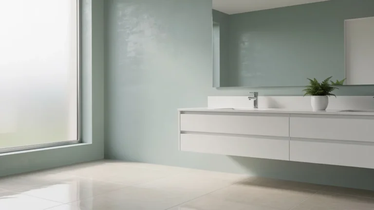 Peinture salle de bain moderne et lumineuse avec murs pastel, finition impeccable et ambiance zen